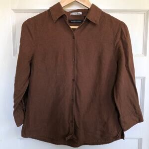 VTG 90s Goodclothes Linen Blend Button Front Shirt Brown Long Sleeve Minimalist